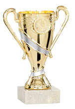 Load image into Gallery viewer, Gold Podium Cup with Silver Stripe
