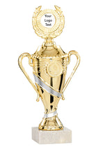 Load image into Gallery viewer, Gold Podium Cup with Silver Stripe with a lid
