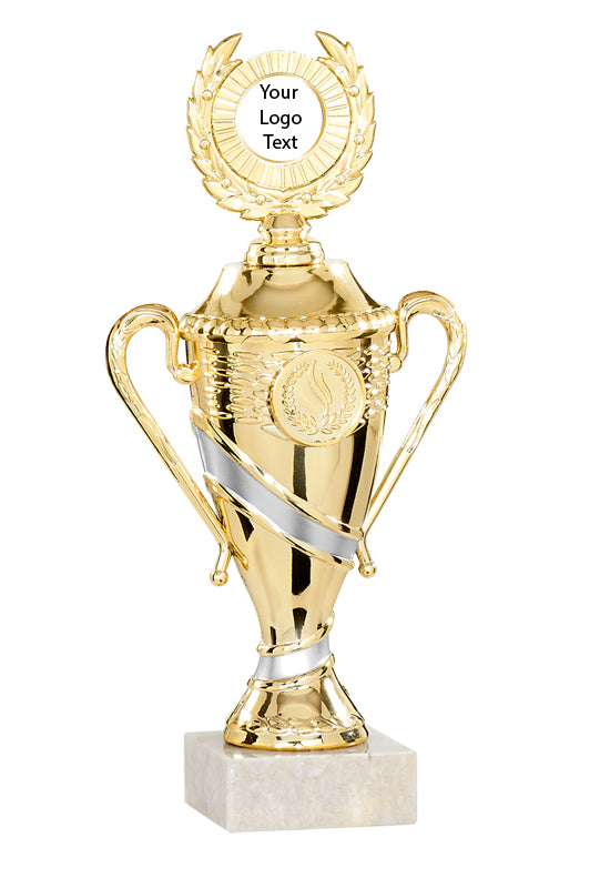 Gold Podium Cup with Silver Stripe with a lid