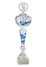 Load image into Gallery viewer, Silver &amp; Blue Swirl Patterned Cup with Lid
