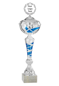 Silver & Blue Swirl Patterned Cup with Lid