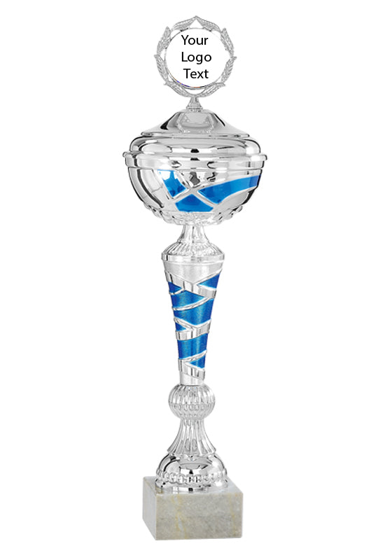 Silver & Blue Swirl Patterned Cup with Lid