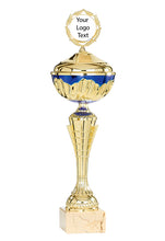 Load image into Gallery viewer, Gold Fin Cup with Blue Detail with Lid
