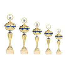 Load image into Gallery viewer, Gold Fin Cup with Blue Detail with Lid
