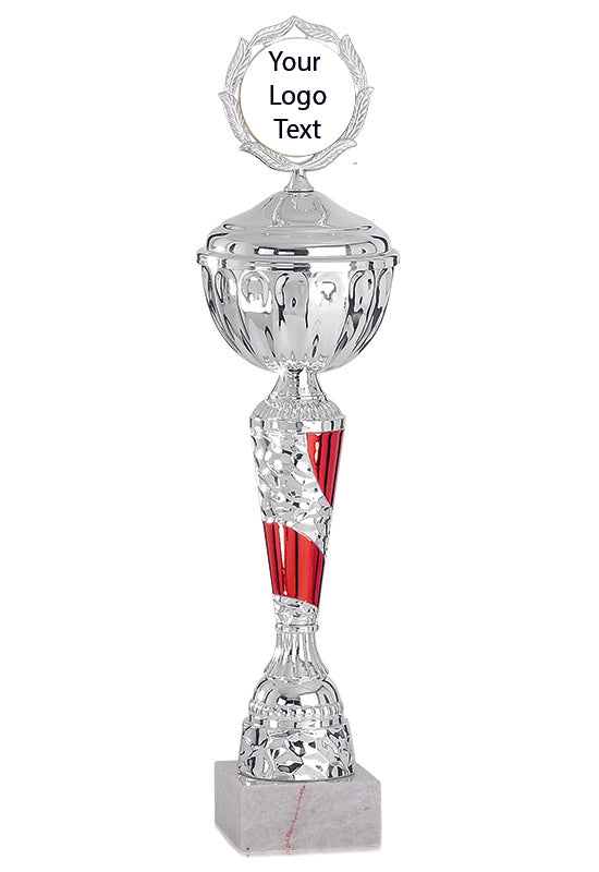 Silver & Red Swirl Patterned Cup with Lid