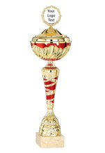 Load image into Gallery viewer, Gold &amp; Red Swirl Patterned Cup with Lid
