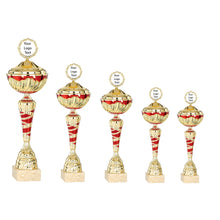 Load image into Gallery viewer, Gold &amp; Red Swirl Patterned Cup with Lid

