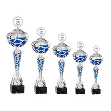 Load image into Gallery viewer, Silver &amp; Blue Honeycomb Cup with Lid
