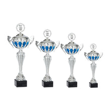 Load image into Gallery viewer, Silver &amp; Blue Diamond Cup with Lid
